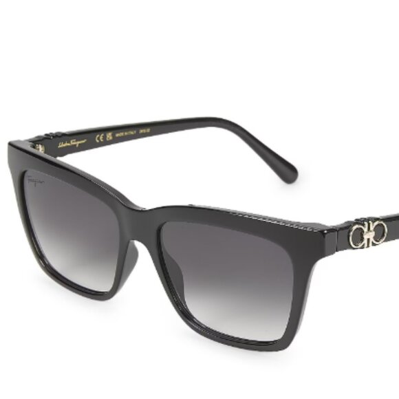 New*Ferragamo 55MM Black Rectangle Sunglasses